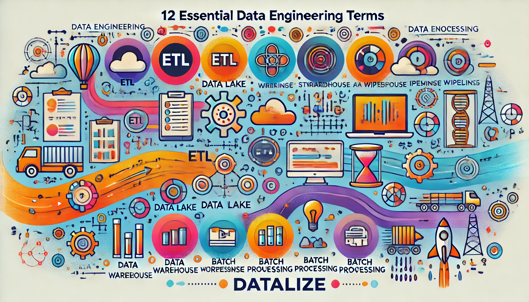 etl, data, data lake imagen con conceptos esenciales de ingeniería de datos